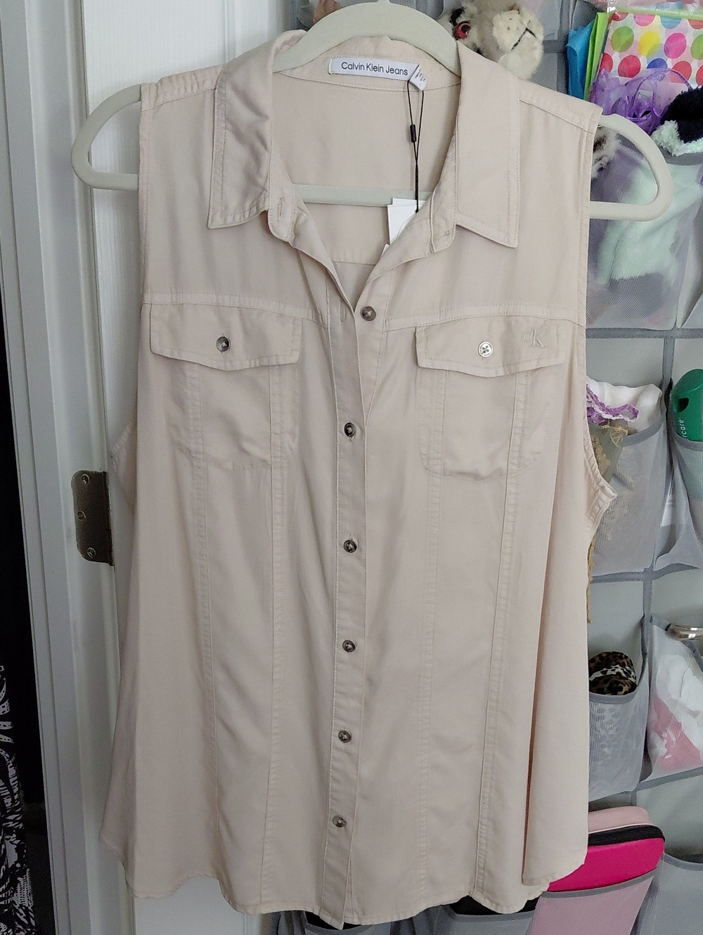 Calvin Klein Light Beige Sleeveless Button-Down Shirt